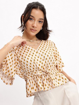 Dressberry Casual Printed Women Gold Top