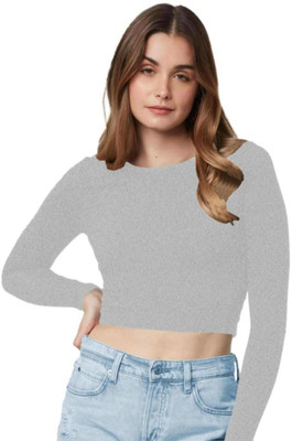 THE BLAZZE Casual Solid Women Grey Top