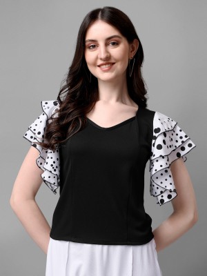 DL Fashion Casual Solid Women Black, White Top