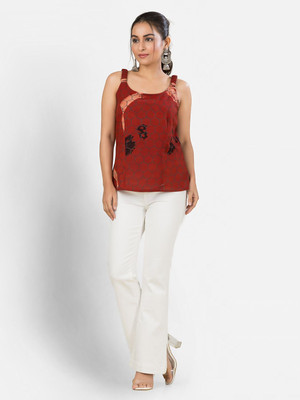Crazy Needle Casual Printed Women Red Top