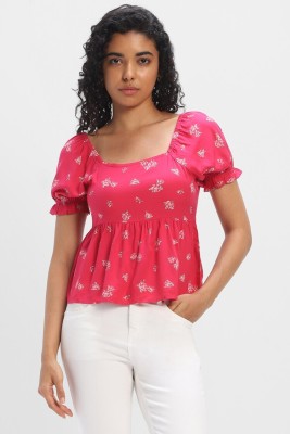 FOREVER 21 Casual Printed Women Pink, White Top