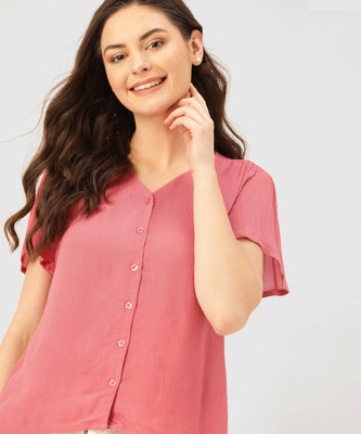 Dressberry Casual Half Sleeve Solid Women Pink Top
