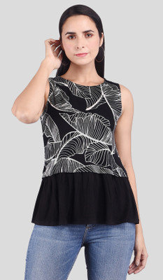 ART OF CLOTHING Casual Sleeveless Printed Women White, Black Top