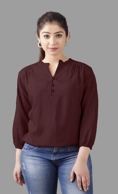 ANIHA Casual Solid Women Brown Top