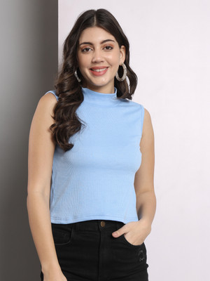 Q-Rious Casual Solid Women Light Blue Top