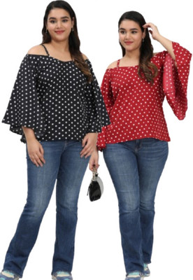 Kalakaari Casual Polka Print Women Red, Black Top