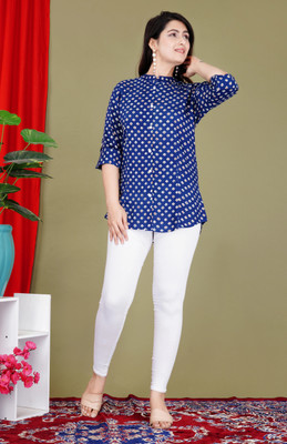 HouseOfCommon Casual Printed Women Dark Blue, White Top