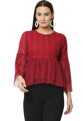 REESE Casual Self Design Women Red Top