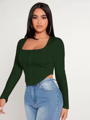 Uzmano Casual Solid Women Green Top