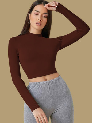 Kashonaa Casual Solid Women Brown Top
