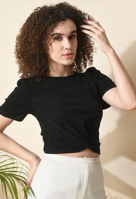 SAKSHI TRADER Party Solid Women Black Top