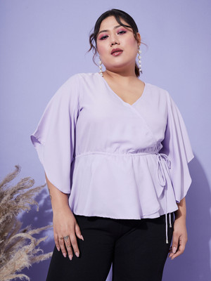 SASSAFRAS Curve Casual Solid Women Purple Top