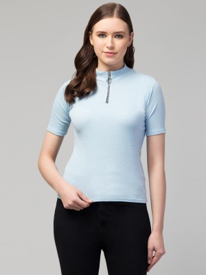 swaggish Casual Solid Women Light Blue Top