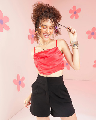 ADRIANA Party Solid Women Red Top