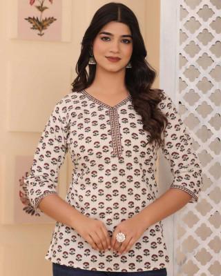 SMT Casual Printed Women White, Maroon Top