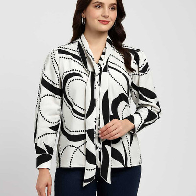 SHEHZADI ONLINE Party Printed Women White, Black Top