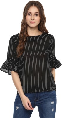 HARPA Casual Bell Sleeve Striped Women Black Top