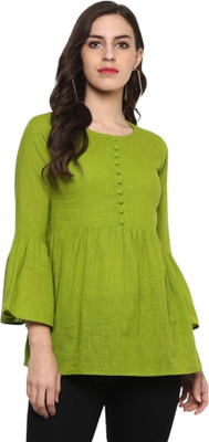 HouseOfCommon Casual Solid Women Light Green Top