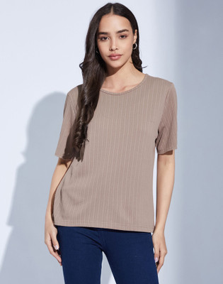 Moda Rapido Casual Self Design Women Beige Top
