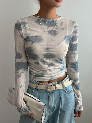 TheCozyNest Casual Printed Women White, Blue Top