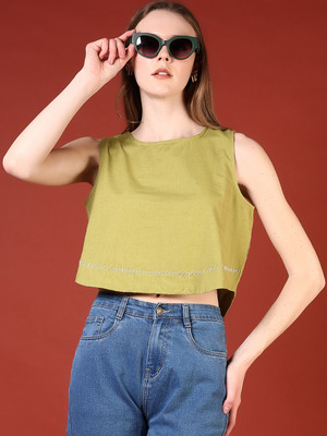 V-MART Casual Solid Women Green Top