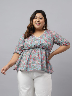 Janasya Casual Floral Print Women Multicolor Top