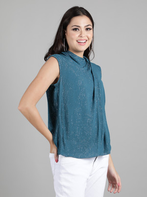 DRAPE AND DAZZLE Casual Solid Women Blue, White Top