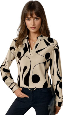 DOVVO Casual Printed Women Beige Top