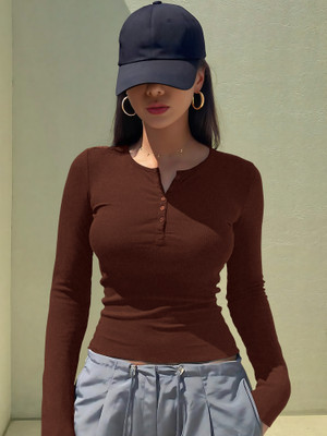 NAVYANKAA Casual Solid Women Brown Top