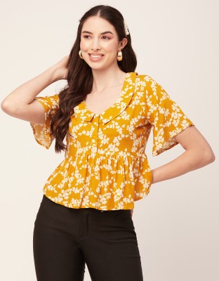 moomaya Casual Printed Women Yellow, White Top