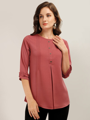 Prettify Casual Self Design Women Pink Top