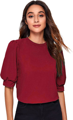 BuyOnn Casual Solid Women Maroon Top