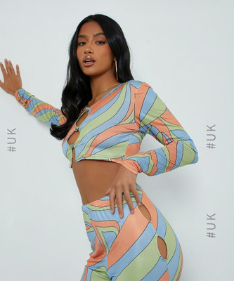 I Saw It First Casual Printed Women Light Blue, Light Green, Orange Top