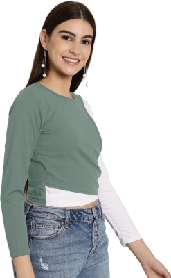 Ann Springs Casual Solid Women Light Green Top