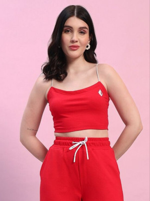 WEARDUDS Casual Solid Women Red Top