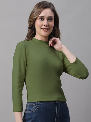 FBAR Casual Solid Women Dark Green Top