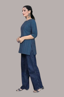 Rangrasiya Women Striped A-line Kurta(Dark Blue)