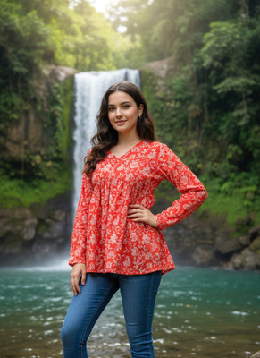 Desi Beats Casual Printed Women Red Top