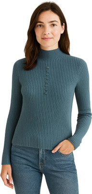 CRAMPLE Casual Self Design Women Blue Top