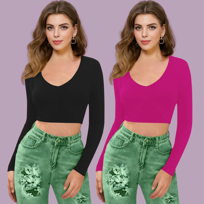 NAVYANKAA Casual Solid Women Black, Pink Top