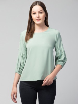 Peehu Collection Casual Solid Women Light Green Top