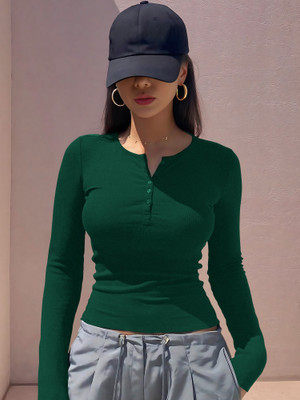 NAVYANKAA Casual Solid Women Dark Green Top