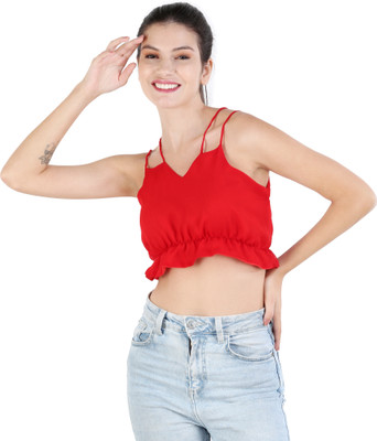 KIYOO Casual Solid Women Red Top