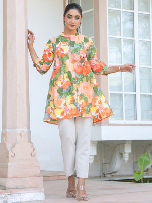 Janasya Women Floral Print A-line Kurta(Multicolor)