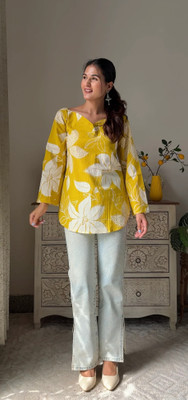 Tanu Creation Casual Printed, Solid, Ethnic Motifs Women Yellow Top