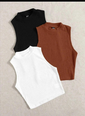 RKK COLLECTIONS Casual Solid Women Black, Brown, White Top