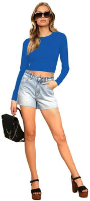 THE BLAZZE Casual Solid Women Blue Top