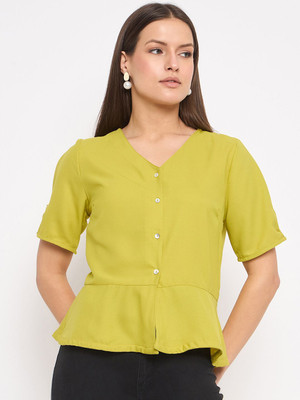 SliqueApparels Casual Solid Women Light Green Top