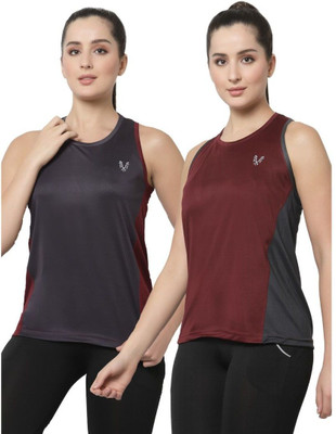 UZARUS Casual Color Block Women Maroon, Grey Top