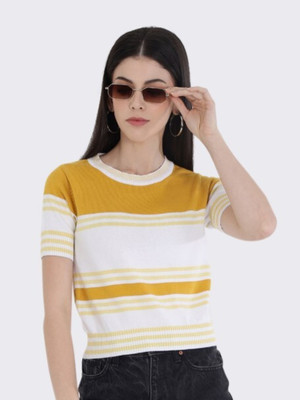 CHEMISTRY Casual Self Design Women Yellow Top